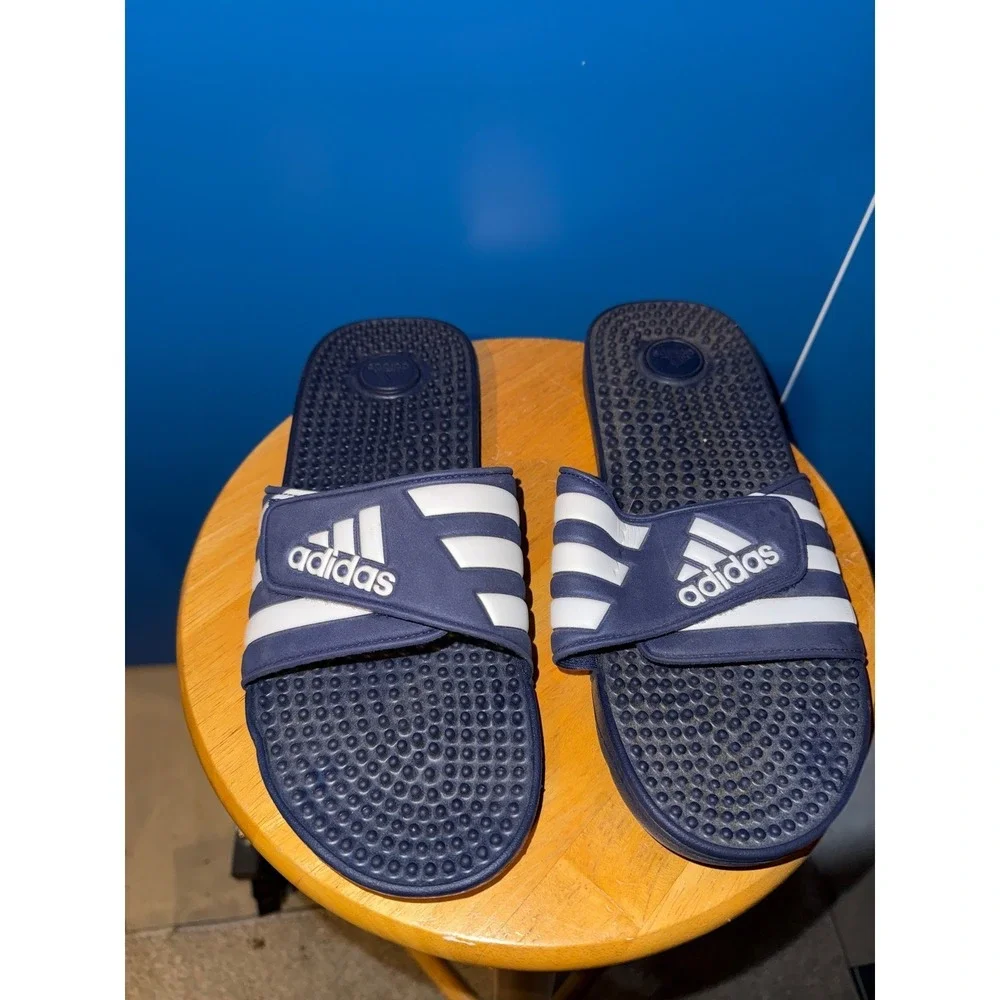 Adidas Adissage Slides Navy Blue White Athletic Massage Sandals Mens‎ 11